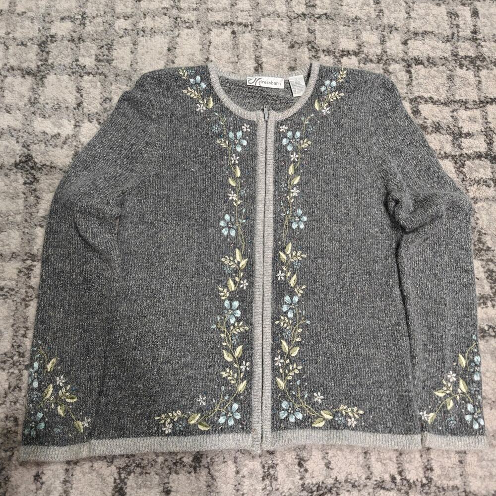 Dressbarn Vintage Silk Blend Beaded Embroidered Cardigan Sweater Zip Up S